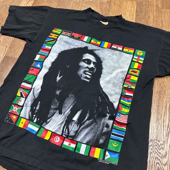 Vintage 90s Bob Marley African Country Flags Single Stitch T Shirt Mens Large - Picture 2 of 9
